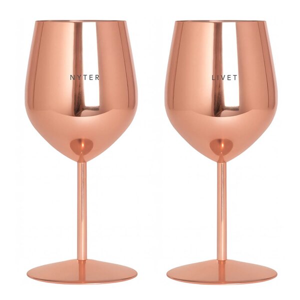 Pictureit Vinglass stål NYTER & LIVET 45 cl 2 stk roségull