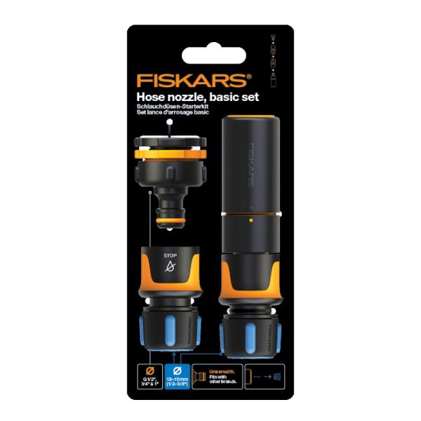 Fiskars Comfort startsett med dyse og koblinger 13-15 mm svart