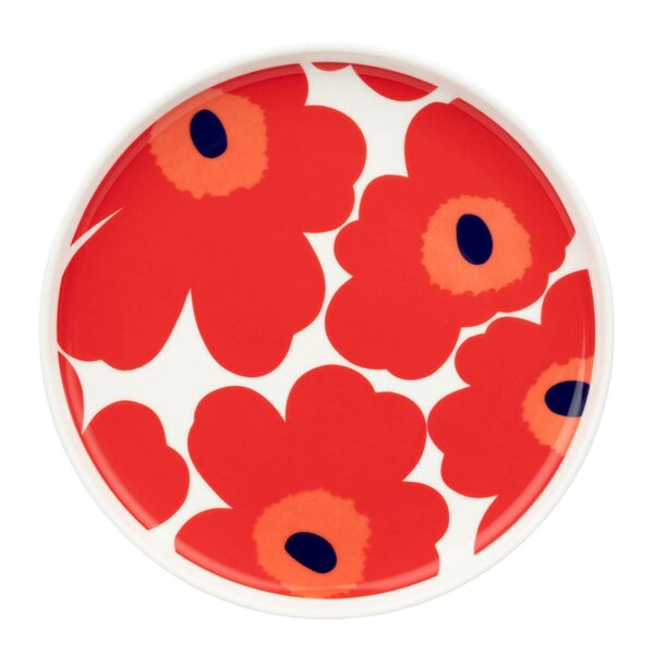 Marimekko Oiva Unikko tallerken 20 cm hvit/rød/blå