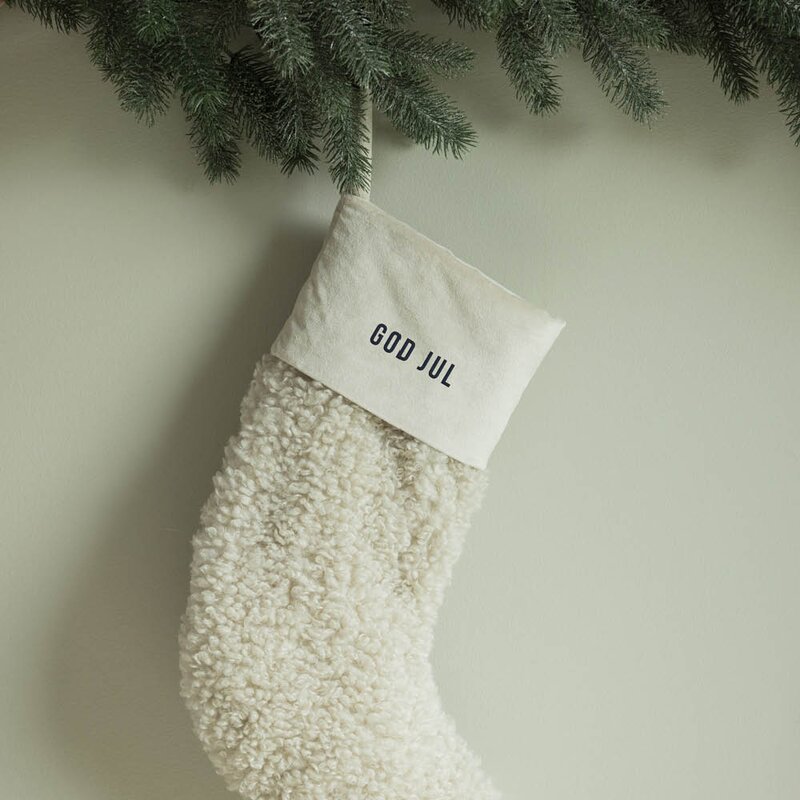 Pictureit Julesokk teddy 35 cm GOD JUL kremhvit