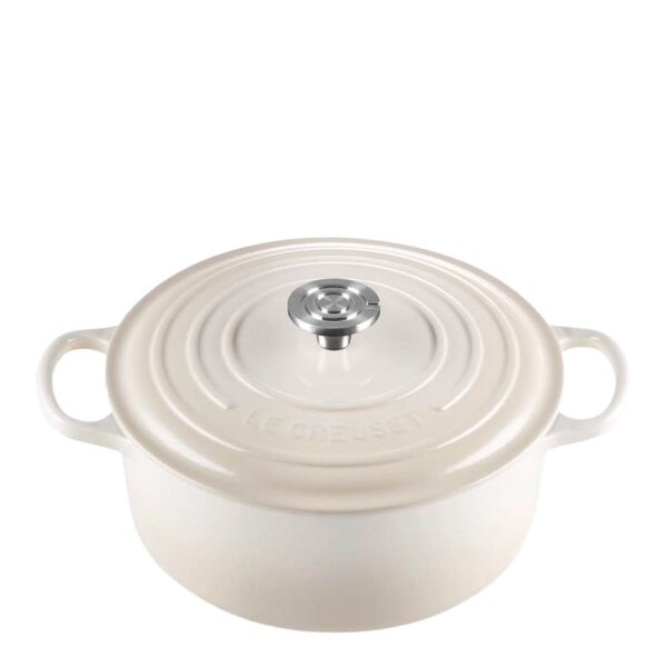 Le Creuset Signature støpejernsgryte rund 5,3L 26 cm meringue/crucible knob