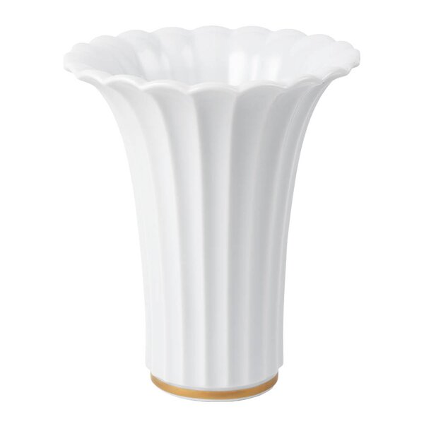 Royal Copenhagen Hvit vase med gullkant 23 cm