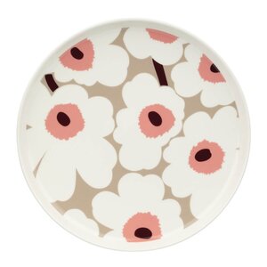 Marimekko Oiva Unikko tallerken 25 cm hvit/vinrød