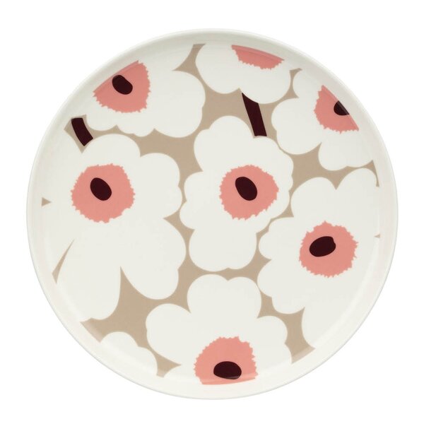 Marimekko Oiva Unikko tallerken 25 cm hvit/vinrød