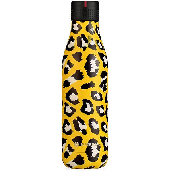 Les Artistes Bottle Up Design termoflaske 0,5L gul med leoparddekor