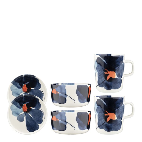 Marimekko Valssi frokostsett 6 deler hvit/blå/oransje