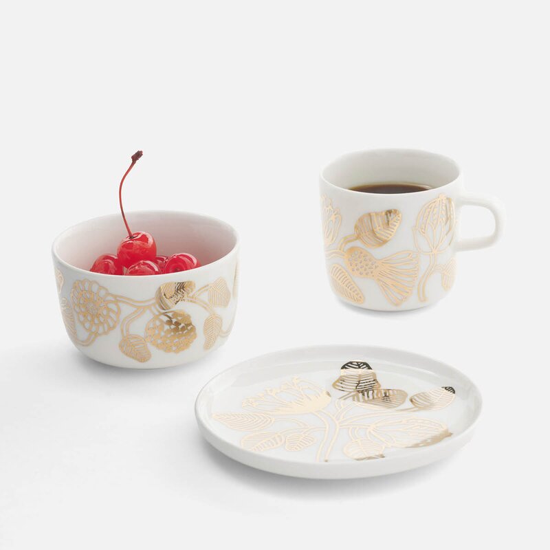Marimekko Oiva Tiara asjett 13,5 cm hvit, gull