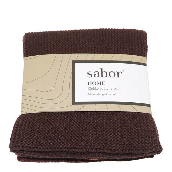 Sabor Home kjøkkenklut 25x25 cm 2 stk brun/burgunder