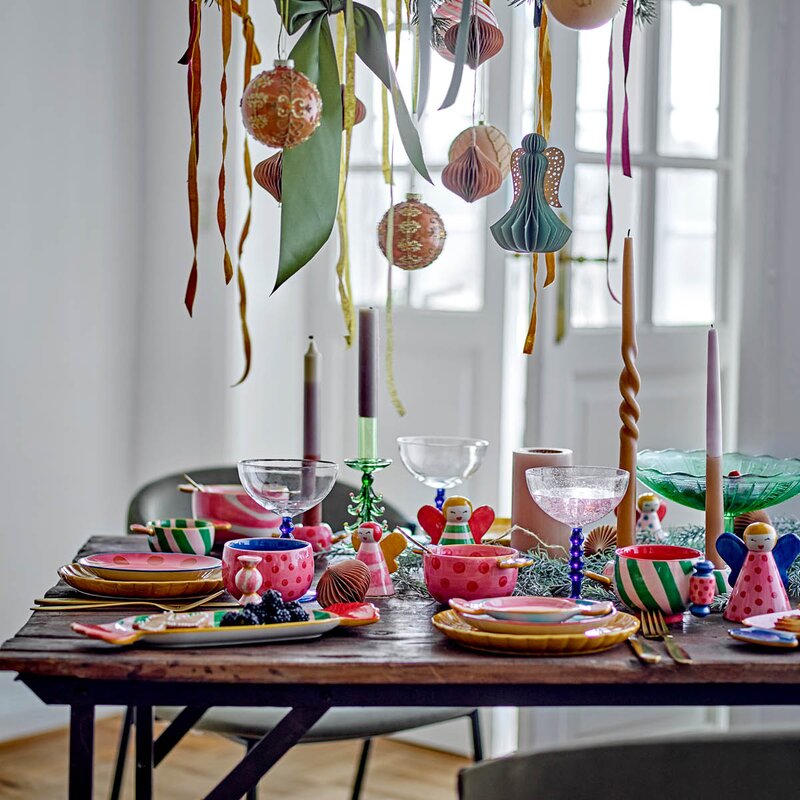 Bloomingville Caramella engel i steingods 2 stk 8/10 cm rosa/gul