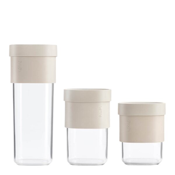 Lékué Flip Storage sett oppbevaringsbokser 3 deler + innsats beige