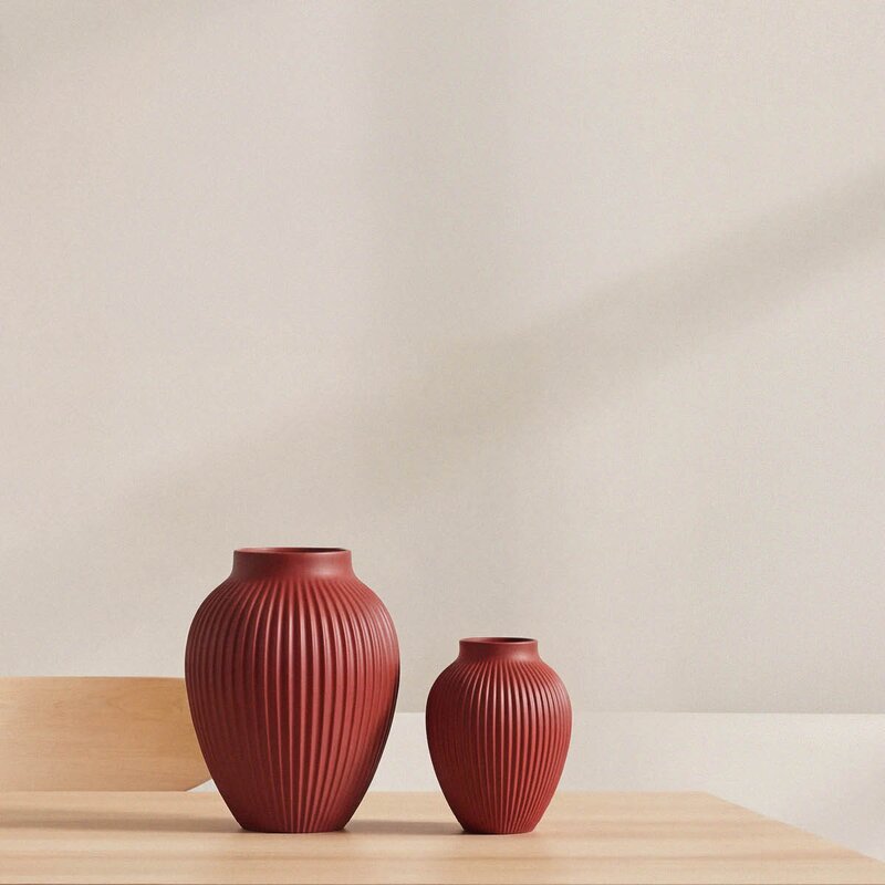 Knabstrup Keramik Knabstrup vase 27 cm ripple soft cherry red