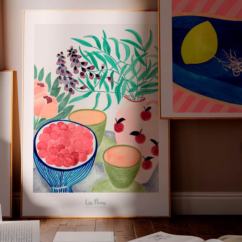 Poster & Frame La Poire poster 50x70 cm still life with tea and grapes