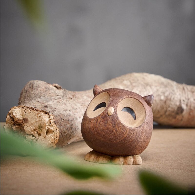 FableWood Sofia ugle trefigur 5 cm gummitre/sapele