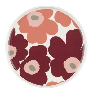 Marimekko Oiva Unikko tallerken 20 cm White/mørk kirsebær/lakse rød