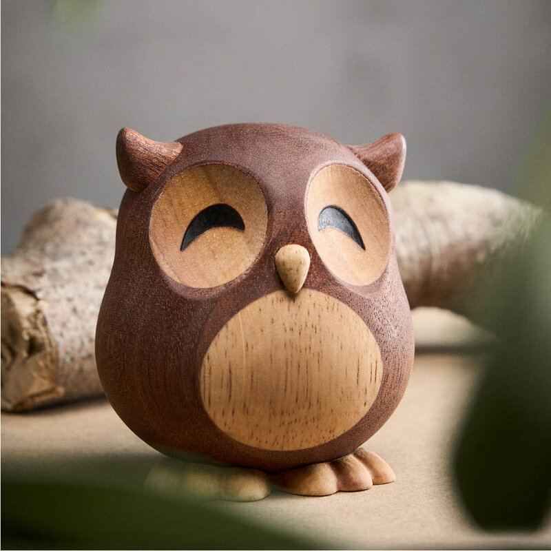 FableWood Villum ugle trefigur 8 cm gummitre/sapele