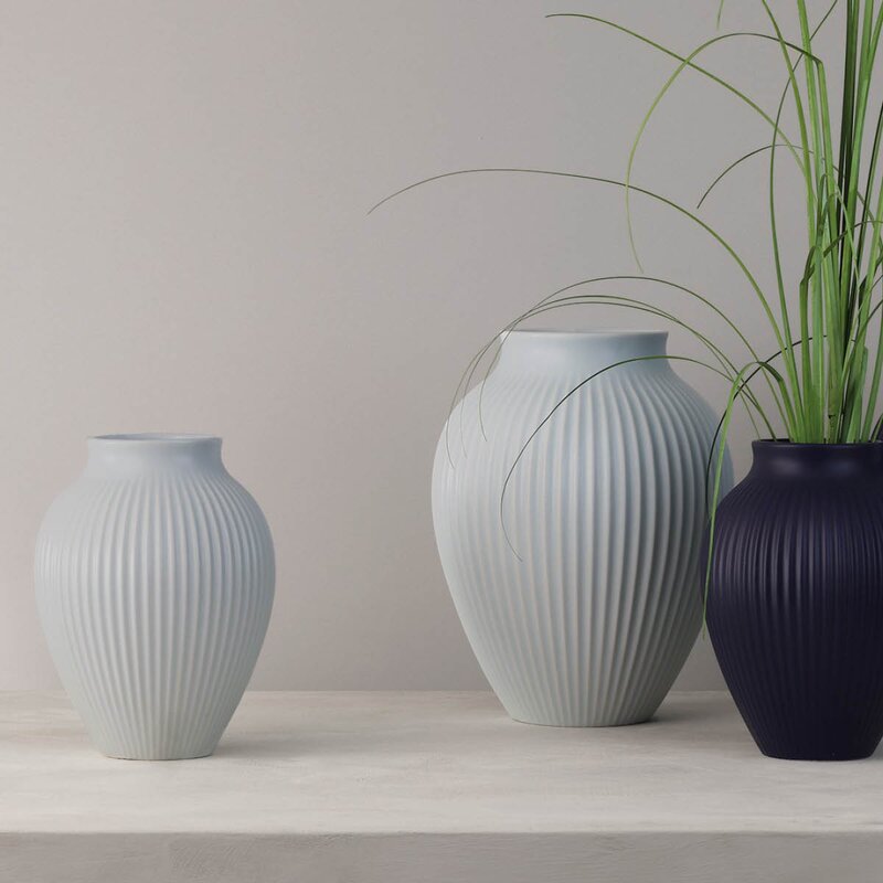 Knabstrup Keramik Ripple vase 27 cm Matt Isblå