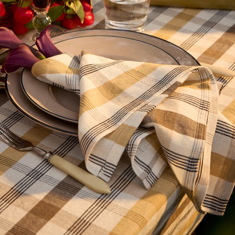 Lexington Rutete lin/bomulls serviett 50x50 cm oliven/hvit/beige