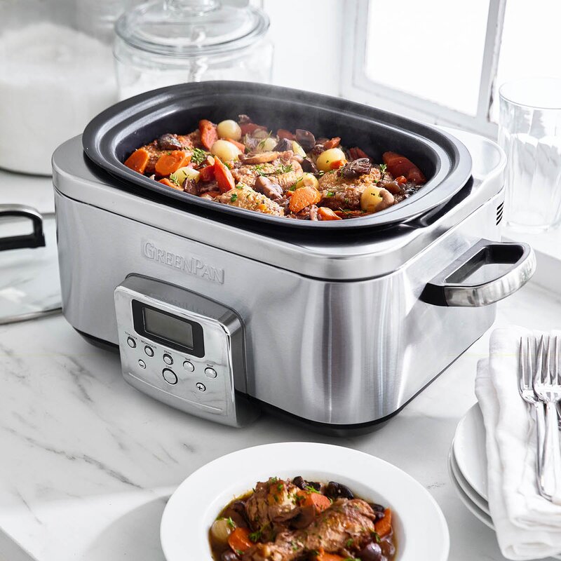 GreenPan Elite slowcooker 6L stål