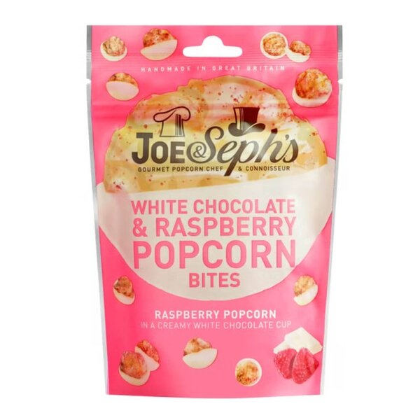 Joe and Seph Hvit sjokolade- og bringebærpopcornbiter 63g