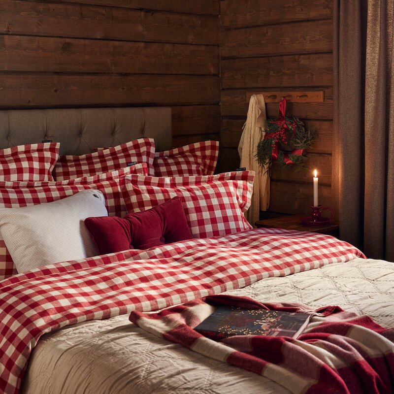 Lexington Putetrekk flanell 50x90 cm rutete rød/lys beige