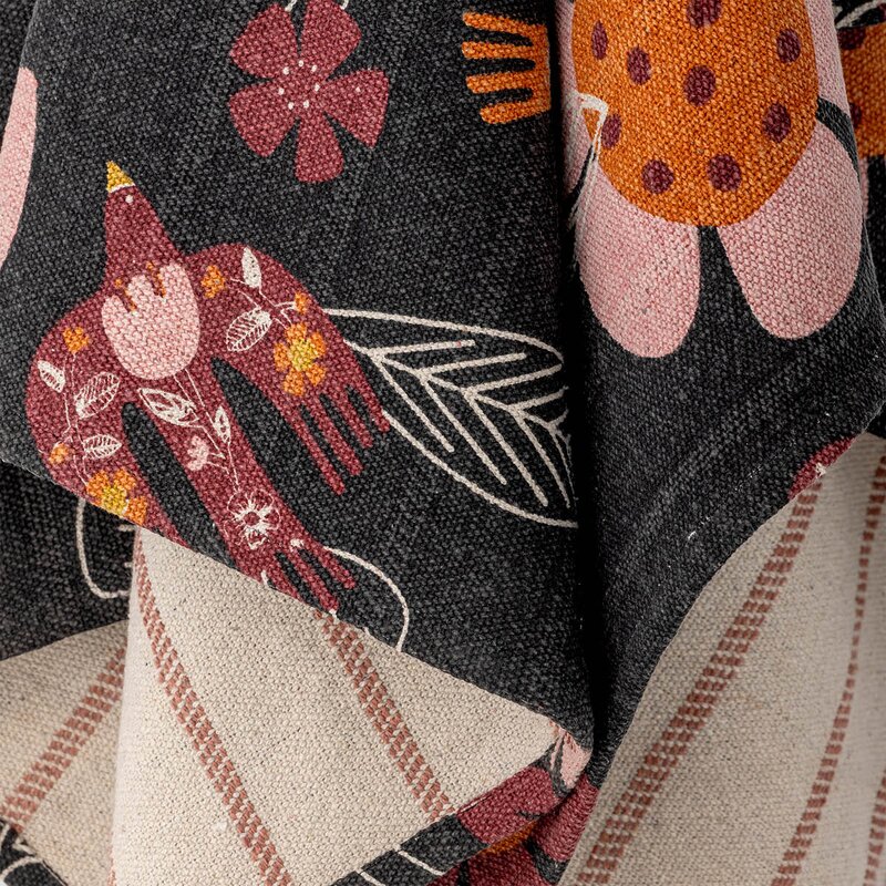 Bloomingville Vivielle pledd 160x130 cm blomster mørk