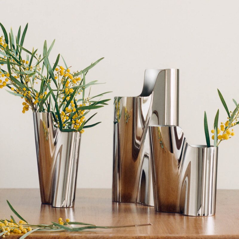 Georg Jensen Lituus vase liten 22,8 cm blankt stål