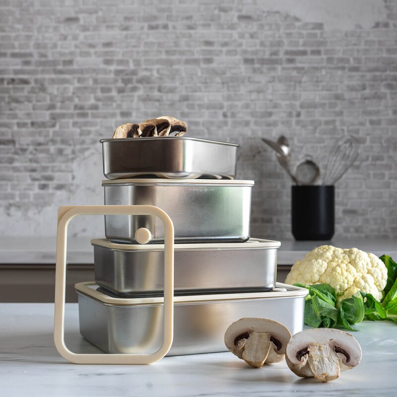 Modern House Smart Seal oppbevaringsboks 1,9L stål/beige