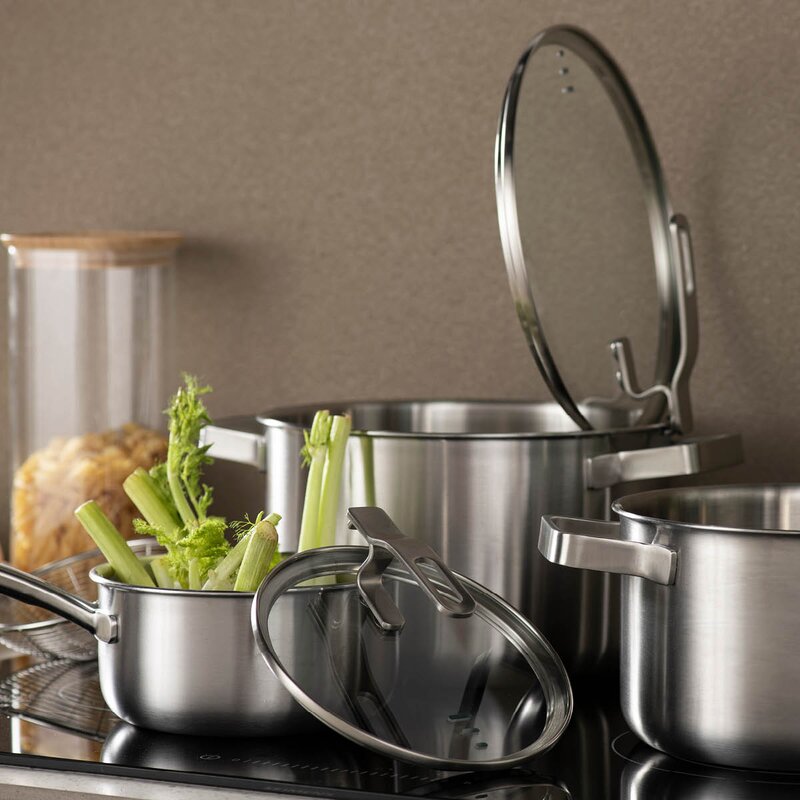Modern House Nordic Shine grytesett 3 deler m/lokk stål/glass