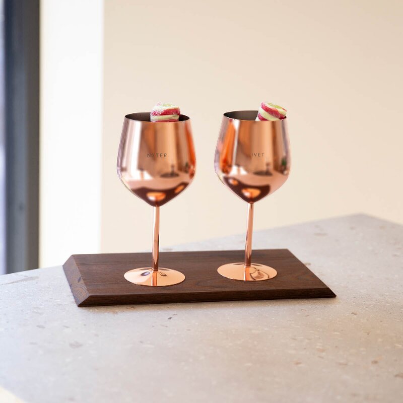 Pictureit Vinglass stål NYTER & LIVET 45 cl 2 stk roségull