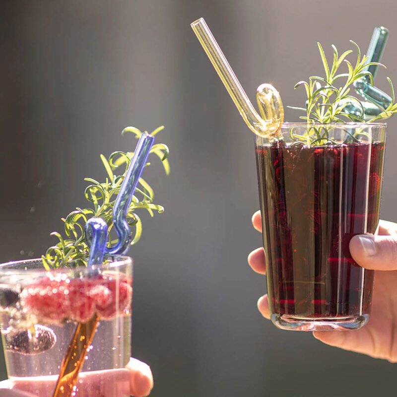 Tranquillo Rainbow sugerør i glass 19 cm 2 stk multi