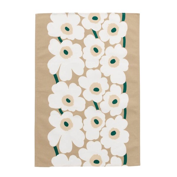 Marimekko Unikko kjøkkenhåndkle 47x70 cm sand/hvit/smaragdgrønn