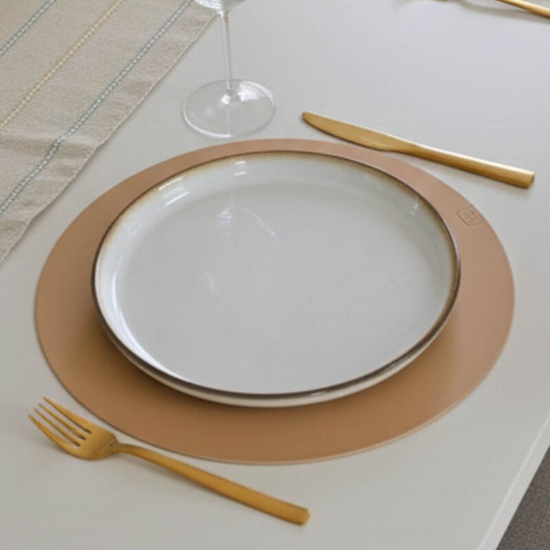 Nordan Home Bordbrikke i skinn rund 35 cm lys brun