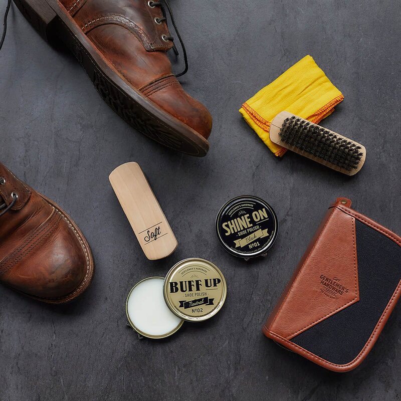 Gentlemen-s Hardware Skopleiesett 5 deler i etui brun/svart