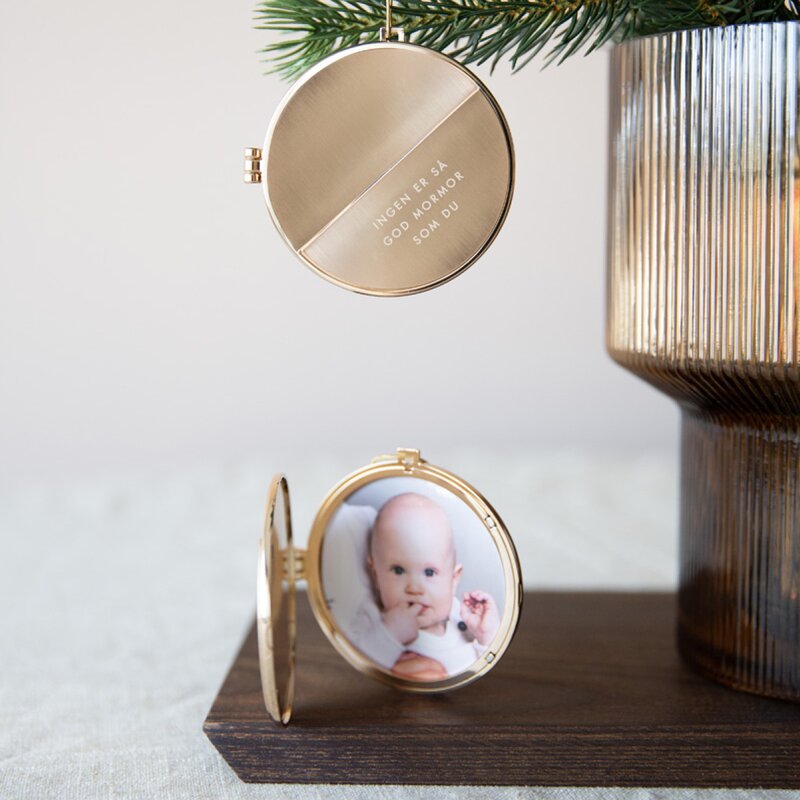 Pictureit Julepynt medaljong m/fotoramme 7x7 cm mormor gull