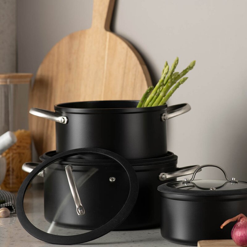 Modern House Black Elegant keramisk grytesett 3 deler svart