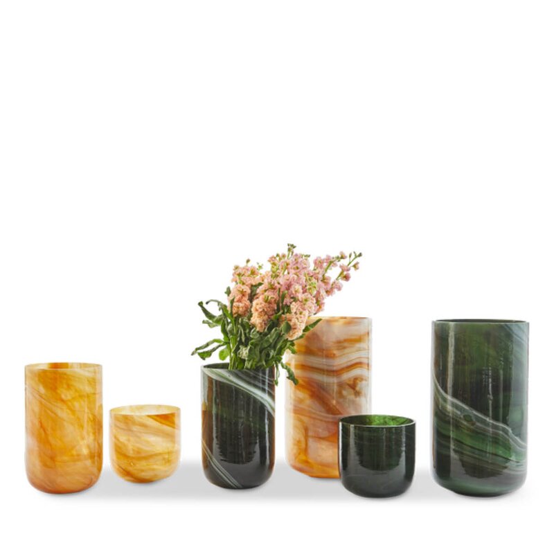 Pols Potten Marbled vase i marmorert glass L 40,5 cm mørkegrønn