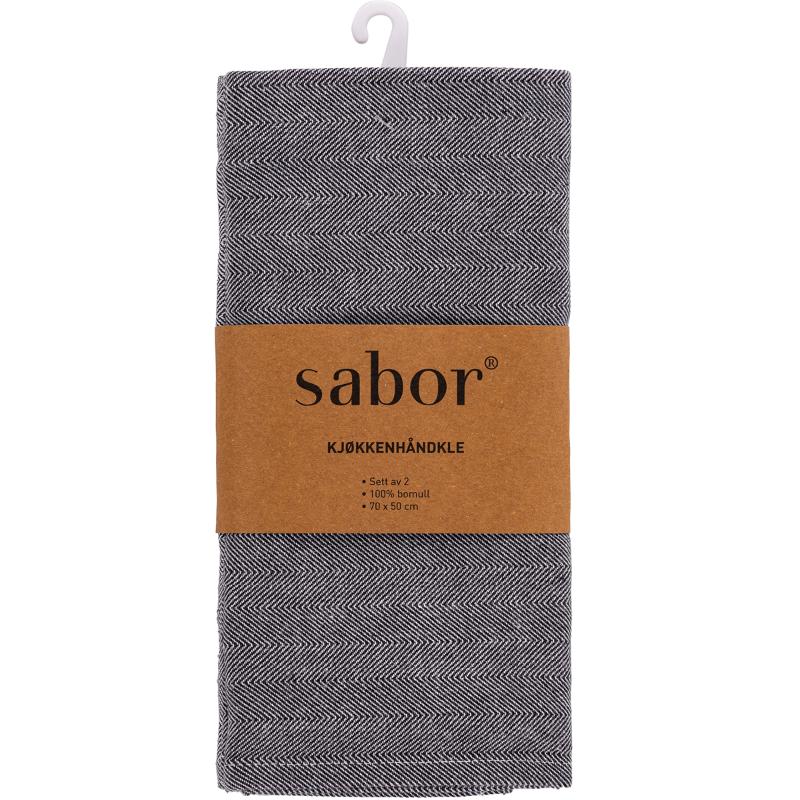 Sabor Home kjøkkenhåndkle 2 stk grå/hvit