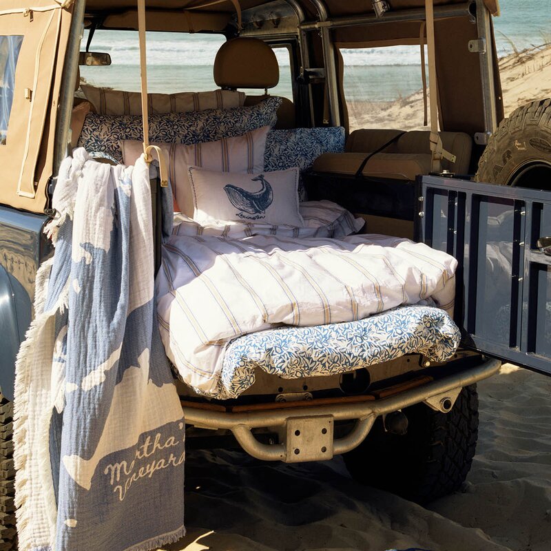 Lexington Sengesett 220x140 cm bomullspercale stripete hvit/blå/beige