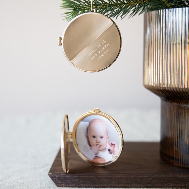 Pictureit Julepynt medaljong m/fotoramme 7x7 cm mamma gull