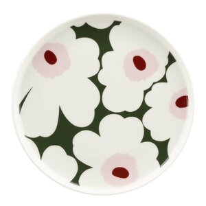 Marimekko Unikko asjett 20 cm hvit/mørk grønn/rosa