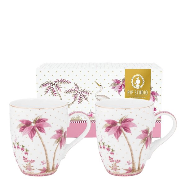 Pip Studio Jolie Dots krus stor 36,5 cl 2 stk gull/rosa