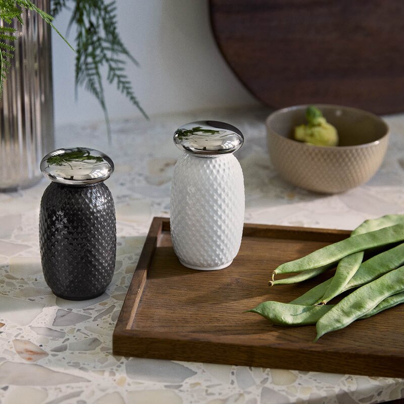 Lyngby Porcelæn Rhombe Salt- og peppersett 13 cm white/slate