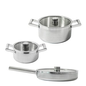 Vargen & Thor Glima grytesett 3 deler blankt stål