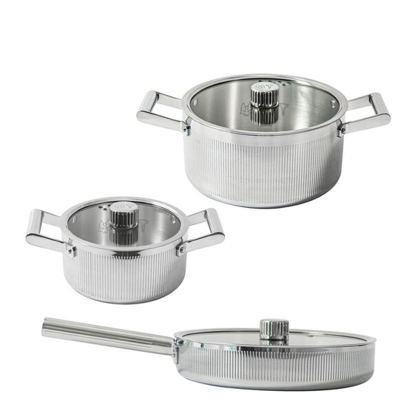 Vargen & Thor Glima grytesett 3 deler blankt stål