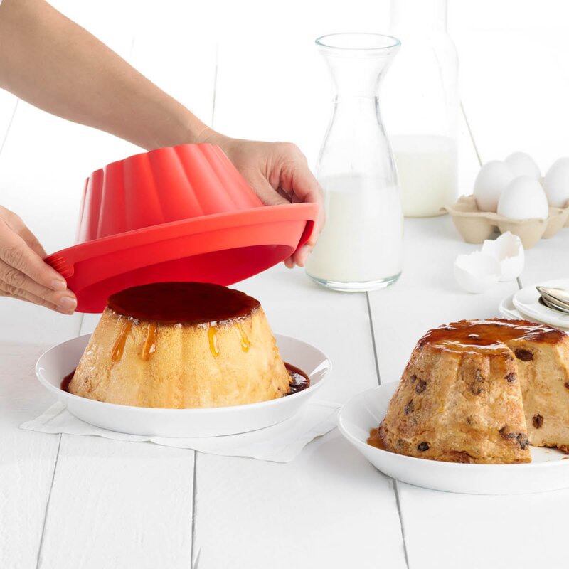 Lékué Puddingform i silikon med fat 1,3 L rød/hvit