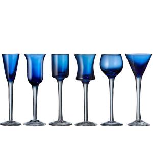Lyngby Glas Snapsglass på stett 6 stk blå