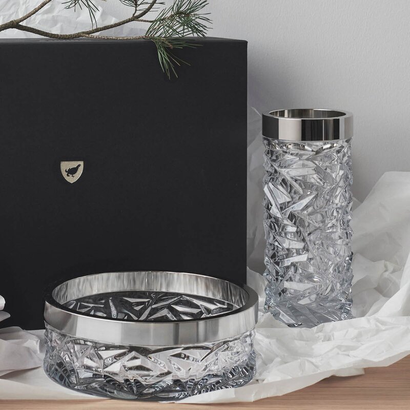Orrefors Carat vase sølvkant 24 cm
