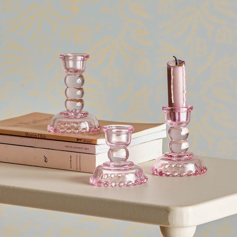 Bloomingville Delphia lysestake i glass 3 stk rosa