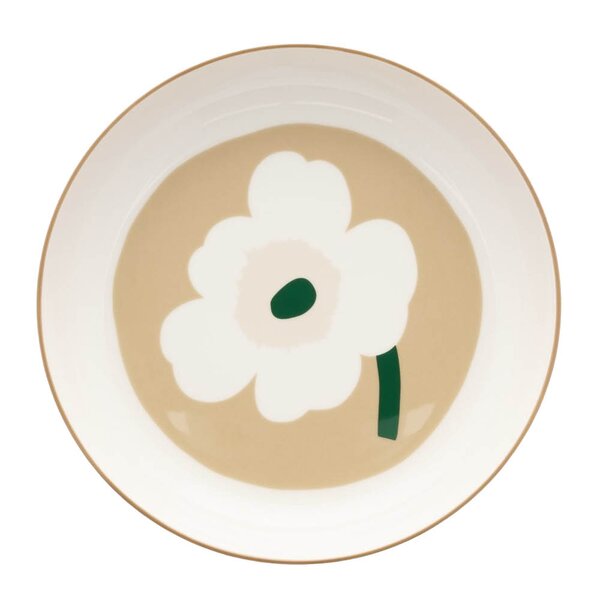 Marimekko Oiva Unikko dyp tallerken 21 cm hvit/beige/grønn