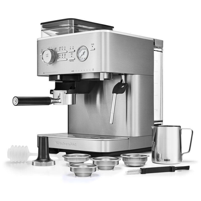 KitchenAid Espressomaskin m/kaffekvern halvautomatisk 5KES6551 rustfritt stål